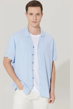 Altınyıldız Classics Hellblaues Slim-fit-kurzarmhemd Mit Schmalem Schnitt Und Kubanischem Kragen für Herren - M