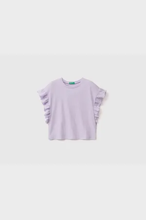 Benetton Lila T-shirt Mit Rüschenärmeln Aus Leinenmischung Für Mädchen In Marineblau für Damen - 6–7 Jahre