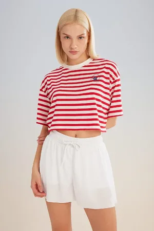 DeFacto Crop-sport-t-shirt Mit Rundhalsausschnitt Und Streifenmuster – Kurzarm C5823ax24sm für Damen - L