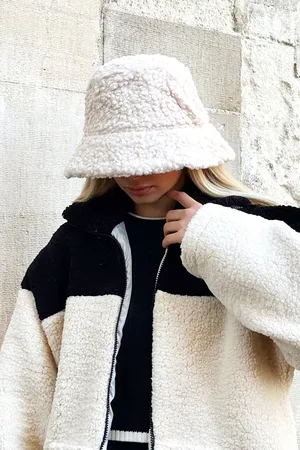Trend Alacati stili Weißer Plüsch-anglerhut für Damen - One Size