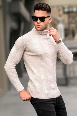 MADMEXT Steinfarben Gemusterter Rollkragen-strickpullover für Herren - S