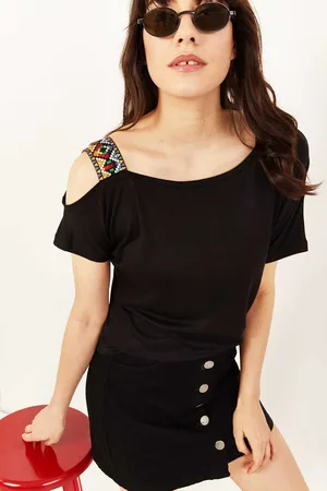 Olalook Schwarze One-shoulder-bluse Im Ethnischen Stil für Damen - M