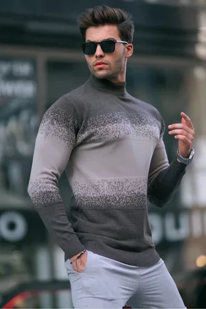 MADMEXT Brauner Rollkragenpullover Mit Muster für Herren - S