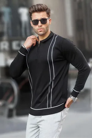 MADMEXT Schwarzer Rollkragen-strickpullover Mit Reißverschluss für Herren - S