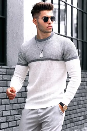 MADMEXT Weißer Farbblock-pullover für Herren - L