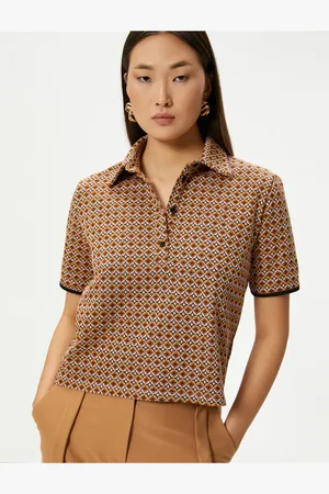 Koton Polo-shirt Mit Kurzem Arm Und Geometrischem Muster für Damen - XL