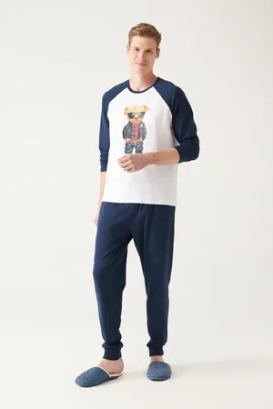 Avva Pyjama-set In Marineblau Mit Spezieller Box, Rundhalsausschnitt, 100 % Baumwolle, Bedruckt, A31y3900 für Herren - S