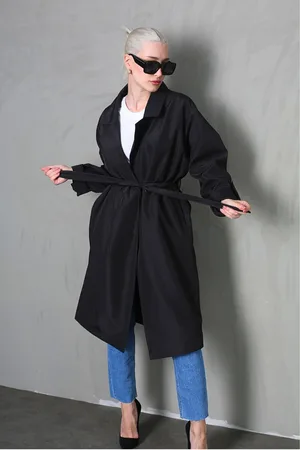 MADMEXT Schwarzer Trenchcoat Mit Zweireihigem Kragen für Damen - 44