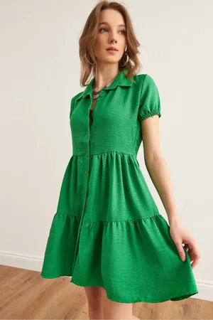 Olalook Grünes Hemdkleid Elb- 19002358 für Damen - L