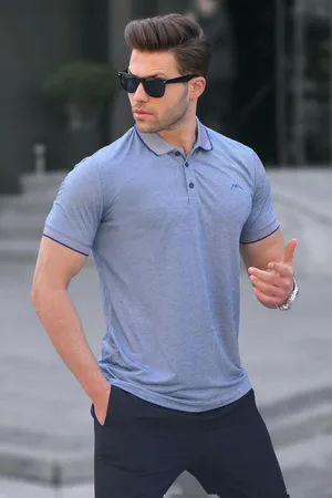 MADMEXT Marineblaues, Besticktes Poloshirt In Normaler Passform für Herren - XL
