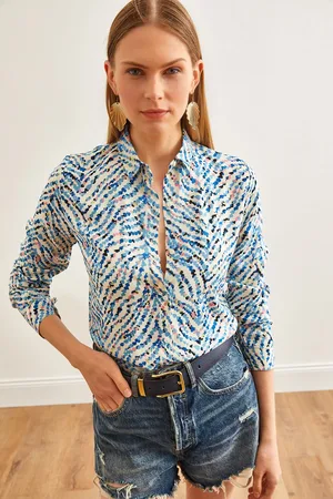 Olalook Hemd Aus Gewebter Viskose Mit Blauem Muster „little Heart“ für Damen - L