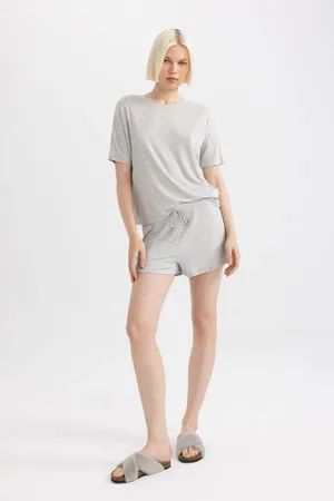 DeFacto Pyjama-set Zum Verlieben – Gerippt, Kurze Ärmel, Obere Und Untere Taille, Elastisch, B8732ax24sm für Damen - L