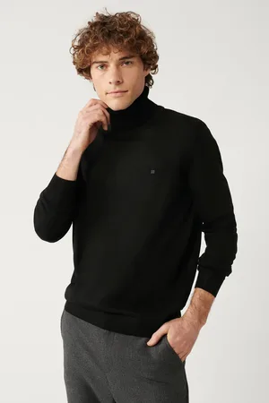 Avva Schwarzer Strickpullover Mit Rollkragenpullover E 005002 für Herren - XS