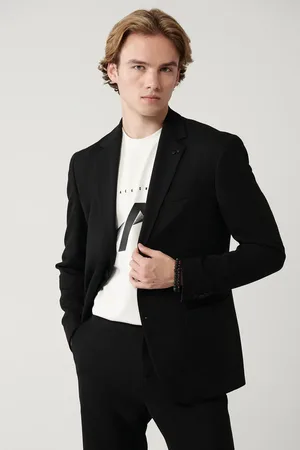 Avva Schwarze Jacke Mit Mono-kragen, Gefüttertem, Geteiltem Jersey-stoff, B 004000 für Herren - 52