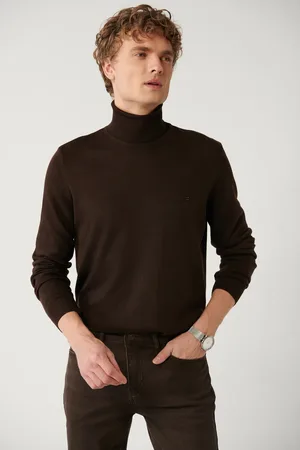 Avva Brauner Strickpullover Mit Rollkragenpullover E 005002 für Herren - XS