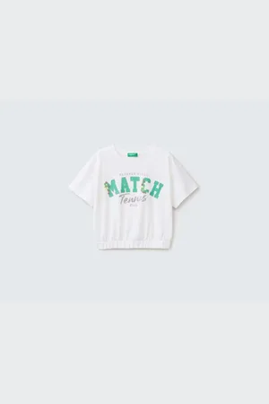 Benetton Weißes, Kurzes T-shirt Mit Glitzerndem Slogan-print Für Mädchen für Damen - 7–8 Jahre