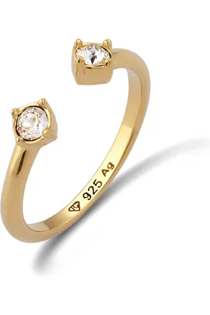 Elli Ring Ring Mit Steinen Offen Glaskristalle Xiriusschliff Weiß 925 Sterling Silber Vergoldet für Damen - 58