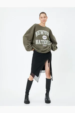 Koton College Sweatshirt Raster Bequeme Passform Lang Bedruckte Baumwolle für Damen - S