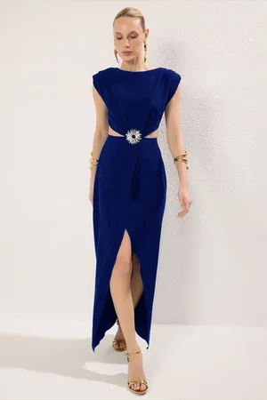 Trendyol Saks Accessoire Detailliertes, Gewebtes, Langes, Stilvolles Abendkleid Und Abschlusskleid für Damen - 38