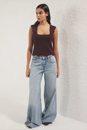 Trendyol Pflaume Dicker Träger Rock Spitze Detaillierte Trikot Dünne Bluse für Damen - S