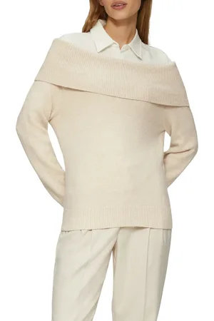 QS by s.Oliver Bequemer Und Perlmuttfarbener Strickpullover – Off-shoulder, Soft Inside für Damen - 36