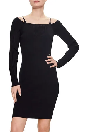Calvin Klein Langärmliges Strickkleid – Einfarbig, Broder-logo für Damen - L