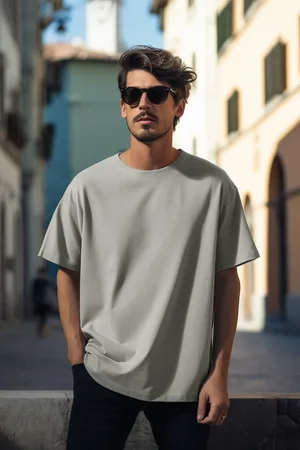 Trendyol Graues, Übergroßes T-shirt Mit Rundhalsausschnitt, 100 % Baumwolle, Kurzärmelig – für Herren - S