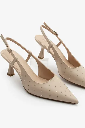 Marjin Stiletto Spitze Zehe Slingback Stapel Detaillierte Hochhackige Schuhe Timon Ecru - 37