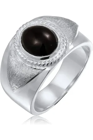 Kuzzoi Ring Siegelring Oval Onyx Cabochon Schwarz 925 Sterling Silber Festival 925 Sterling Silber für Herren - 60