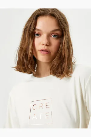 Koton Übergroßes Sport-t-shirt Mit Rundhalsausschnitt Und Slogan-aufdruck, Kurze Ärmel für Damen - XS