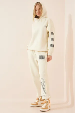 Happiness istanbul Hellcremefarbenes, Bedrucktes Oversize-trainingsanzugset Mit Kapuze , für Damen - 36