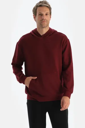 Dagi Bordeauxrotes Modal-kapuzensweatshirt für Herren - L