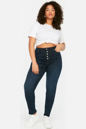 Trendyol Dunkelblaue Skinny Jeans Mit Hoher Taille für Damen - 48