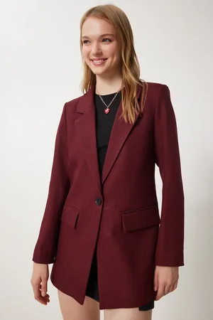 Happiness istanbul Burgunderrote, Wattierte, Gewebte Blazerjacke für Damen - 40