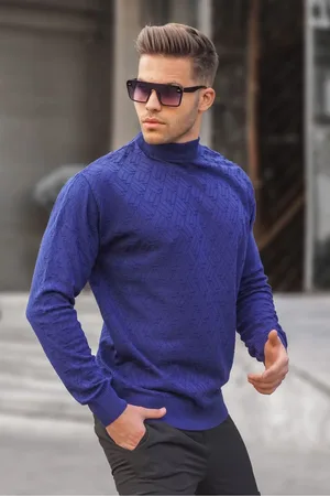 MADMEXT Kobaltblauer Rollkragenpullover für Herren - S