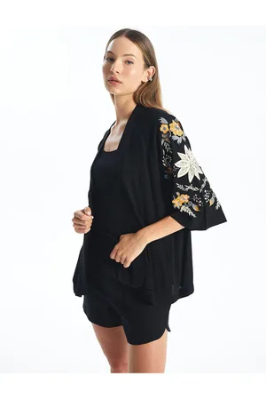 LC Waikiki Übergroßer Kimono Mit Blumenmuster Und Schalkragen für Damen - XS