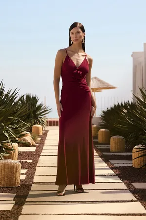 Trendyol Burgunderrotes, Detailliertes, Gestricktes Maxi-abendkleid Mit Rosenmuster, Nachtabendkleid für Damen - 38