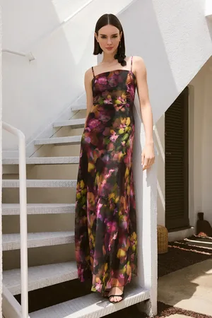 Trendyol Mehrfarbiges, Mit Chiffon Gewebtes, Gefüttertes Kleid, Langes Abendkleid, Nachtabend, Abschlussfeier, für Damen - 42