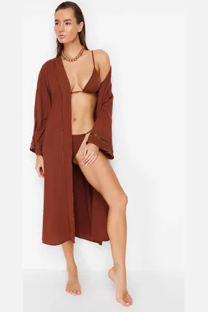 Trendyol Midi-kimono Mit Gürtel – 100 % Baumwolle, Mit Zubehörstreifen, Für Strand für Damen - L