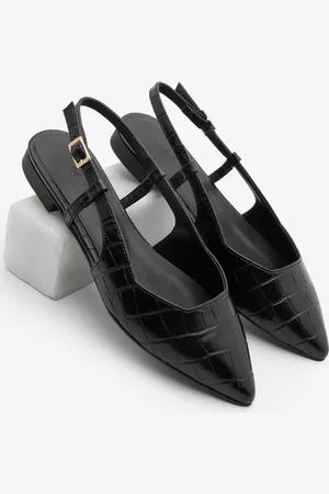 Marjin Schwarze Croco Daily-schulter-ballerinas Von Tafiza Mit Spitzer Zehenpartie Und Offenem Rücken für Damen - 40