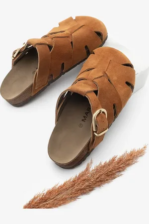 Marjin Hausschuhe Aus Hellbraunem Wildleder – Echtes Leder, Geschlossenes Design Vorne, Lässige Yolis für Damen - 37