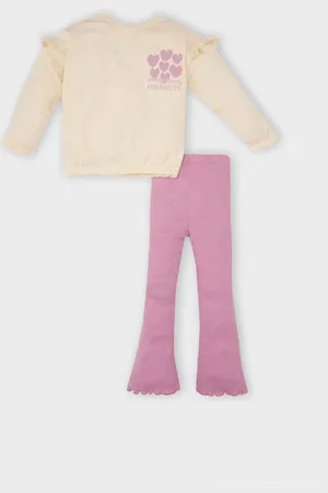 DeFacto Sweatshirt Und Leggings Für Babys Mit Herzmuster – Rundhalsausschnitt, Elastische Taille, Ausgestelltes Bein für Damen - 18–24 Monate