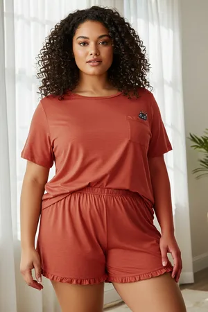 Trendyol Gestricktes Pyjama-set Mit Fliesenkatzen-aufdruck für Damen - 2XL