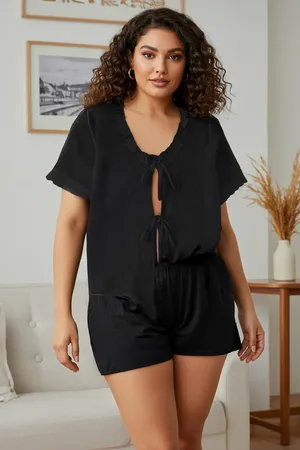 Trendyol Musselin Gewebt – Schwarzes Spitzendetail-pyjama-set für Damen - 48