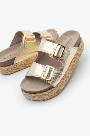 Marjin Hausschuhe Mit Dicker Strohsohle Und Doppeltem Riemen, Tesmo Gold für Damen - 37