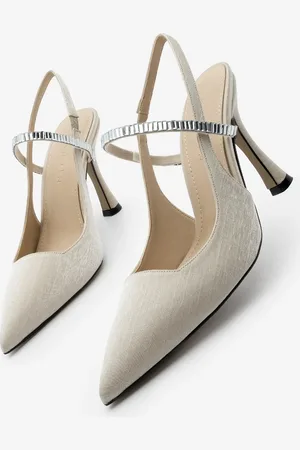 Marjin Beigefarbener Satin-stiletto-absatz – Spitze Zehenpartie Mit Steinbändern Und Offenem Rücken für Damen - 38
