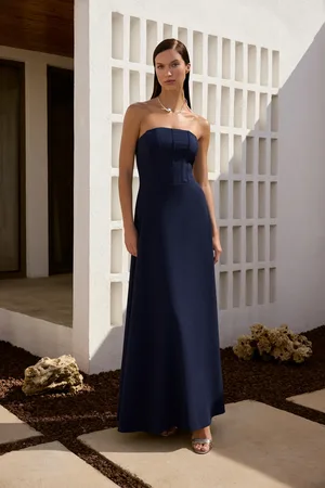 Trendyol Marineblaues, Trägerloses, Langes, Stilvolles Abendkleid Und Abschlusskleid In A-linie für Damen - 38