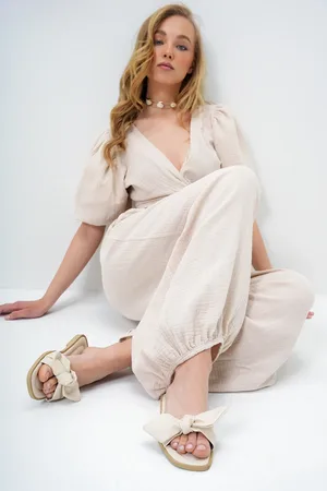 Trend Alacati stili Beigefarbene Flache Hausschuhe Aus Kunstleder Mit Schleifendetail für Damen - 39