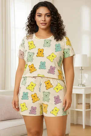 Trendyol Ecrufarbenes Strick-pyjama-set Mit Jelibon-muster für Damen - 4XL