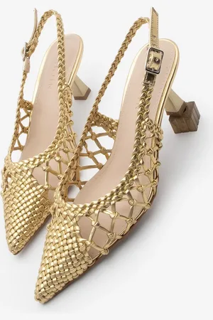 Marjin Stiletto-schuhe – Spitze Zehen, Handgestrickte Slingback-absätze, Elvina Gold - 38